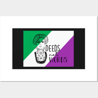 Deeds Not Words Suffragette Design On Back (Clothing) Posters and Art